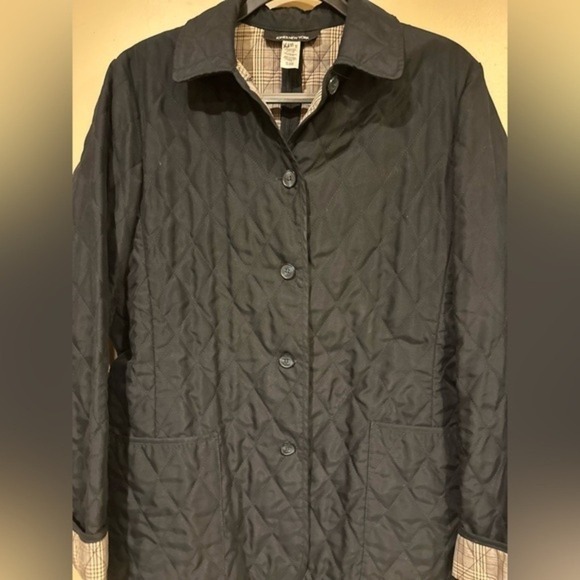 Jones New York Women's Quilted Jacket Black Plaid Lined Lightweight Coat Medium - Picture 5 of 6